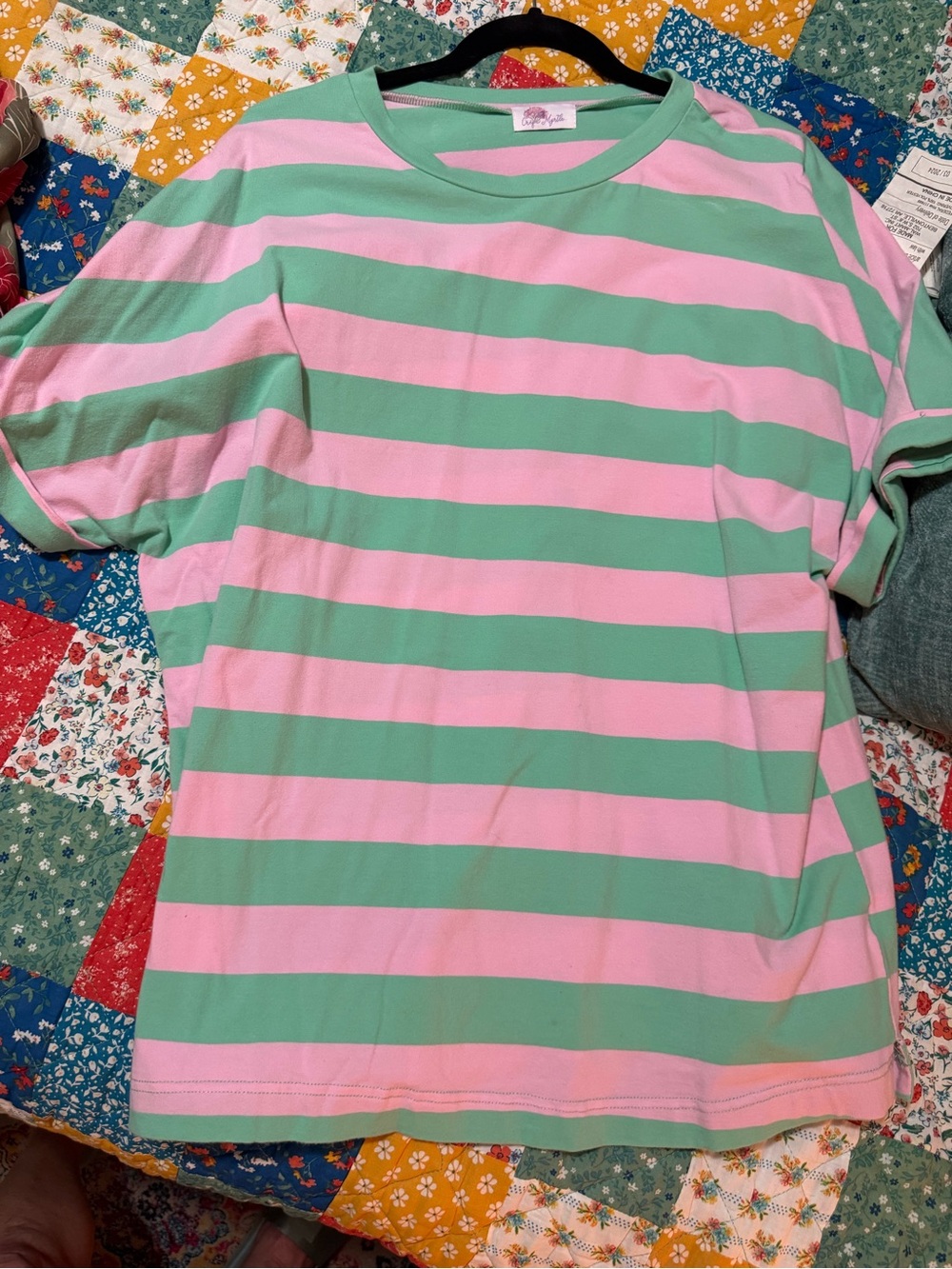 Striped Pink and Mint Green Crewneck Tee